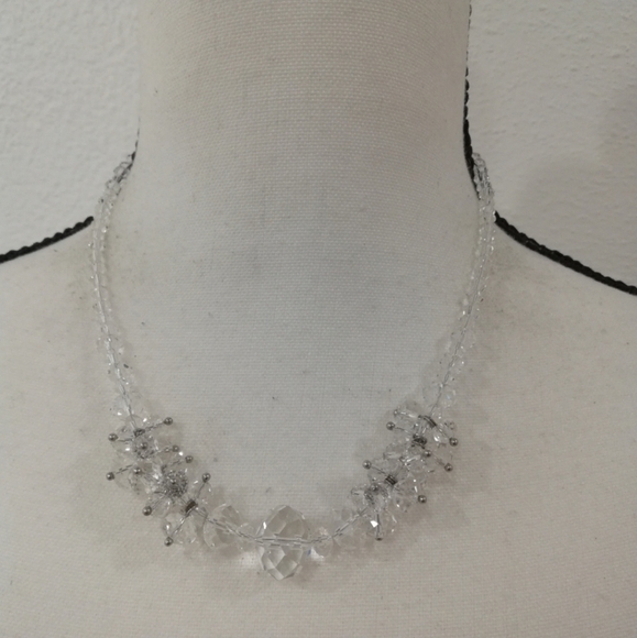 Yousef Clear Faux Crystals Cluster Necklace and Beaded Cuff Bracelet Set - Picture 4 of 9